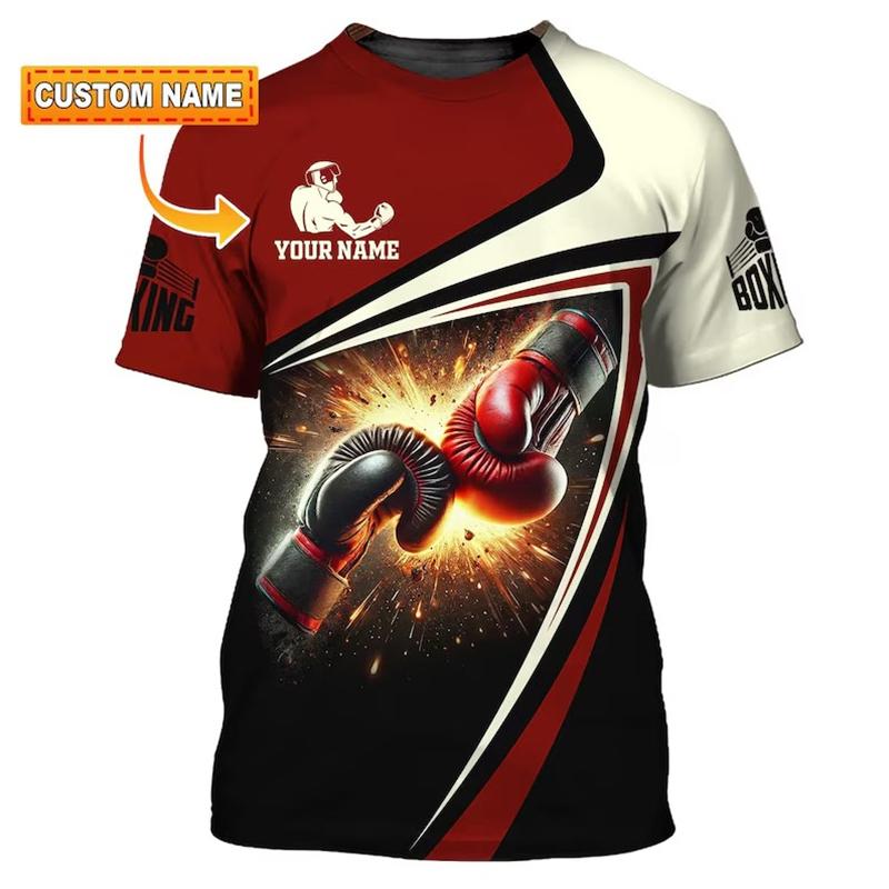 Boxing Gloves Print T-shirt Men's Clothing DIY Personality Name O Neck T Shirts Harajuku Flame Cool Streetwear 2025 Novelty Top