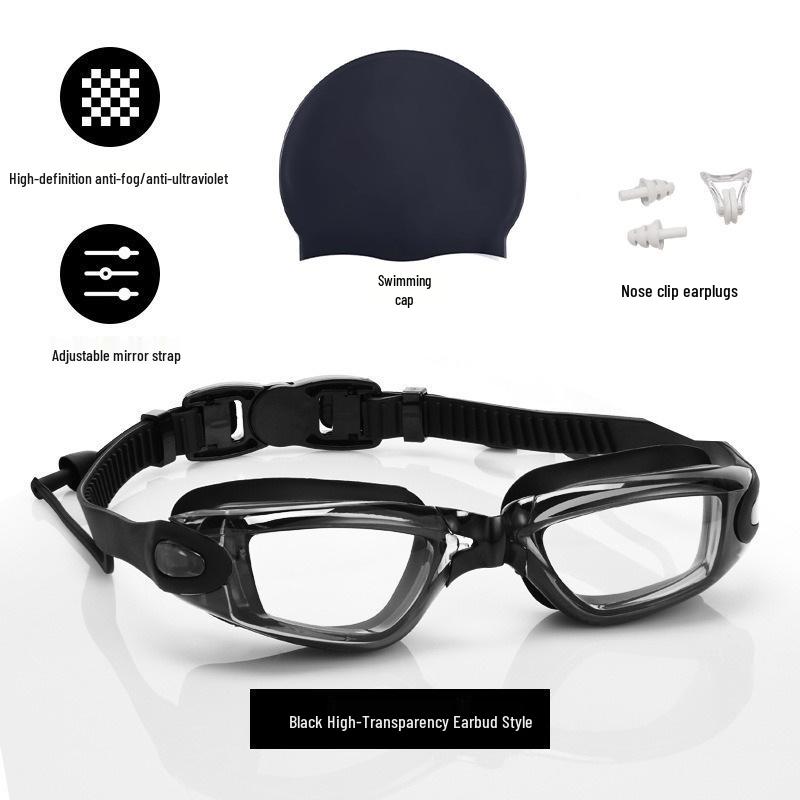 Professional Adult Racing Swim Set: Anti-Fog Silicone Goggles with Plated Waterproof Glasses