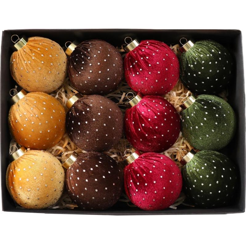 Christmas Tree Ornament 8cm 12 Velvet Christmas Balls Dot Wrap Cloth Ball Christmas Decorations Hanging Ornaments