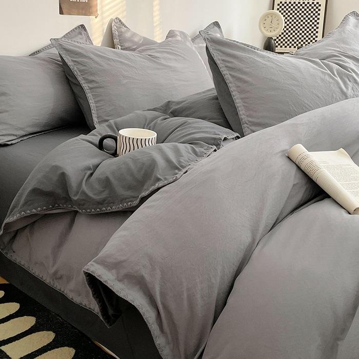 3pcs Simple Double Solid Color Quilt Cover and Pillowcases Nordic King Queen Size Bedding Set Soft Comfort Brushed Duvet Cover