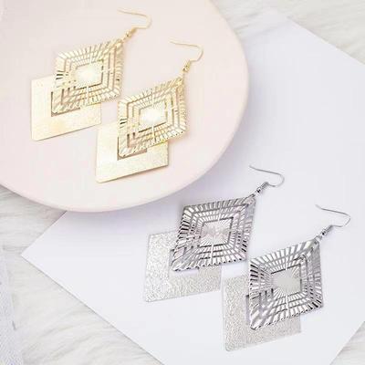 European & American Creative Irregular Metal Rhombus Earrings - Trendy & Exaggerated Fashion Accessories