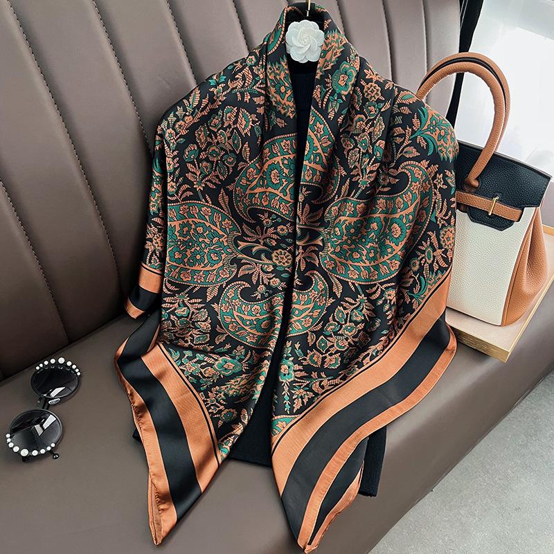 180*90Cm Large Silk Satin Scarf Women Cashew Flower Printed Scarf Spring And Summer Styles  Shawl Wrap Female Hand