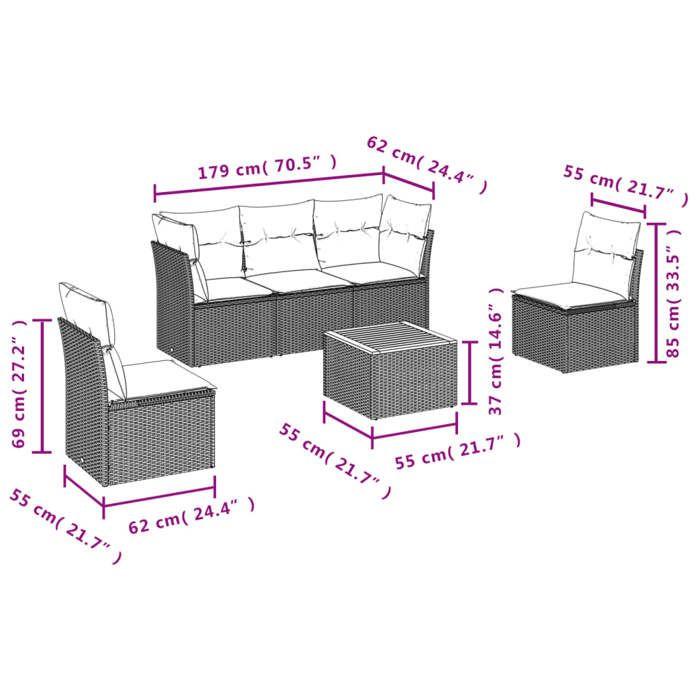 VidaXL Garden Lounge Set with Cushions 6 Pcs, Patio Sofas, Patio Furniture Set, Outdoor Furniture, Black 3255874