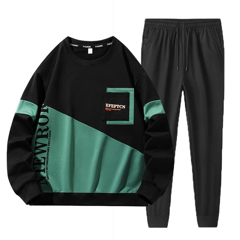 Set Sport pentru Bărbați de Primăvară și Toamnă cu Gât Rotund, Set Hanorac, Set Două Piese, Set Haine Sport, Haine de Alergare pentru Tineret
