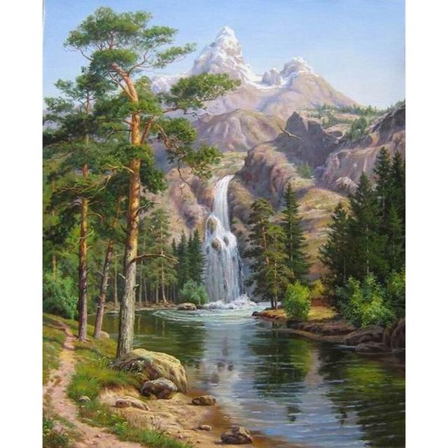DIY Diamond Painting Landscape 5D Waterfall Art Picture Full Round Mosaic Home Decoration Gift