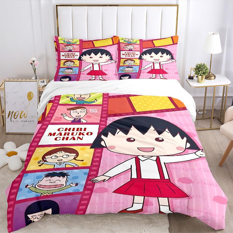 Chibi Maruko Chan Adventures Print 3Pcs Bedding Setduvet Cover With 2 Bedropillowcase Home Birthday Gift