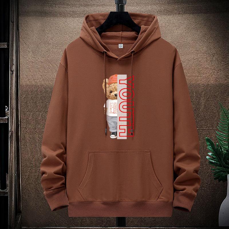 QICED Autumn Thin Section Hooded Printed Sweater Trend Fashion Men's Casual Comfortable Pullover Tops