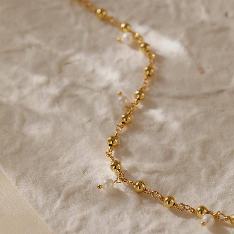 K Gold Plated Copper Simple Abs Pearl Womens Fashion Anklet