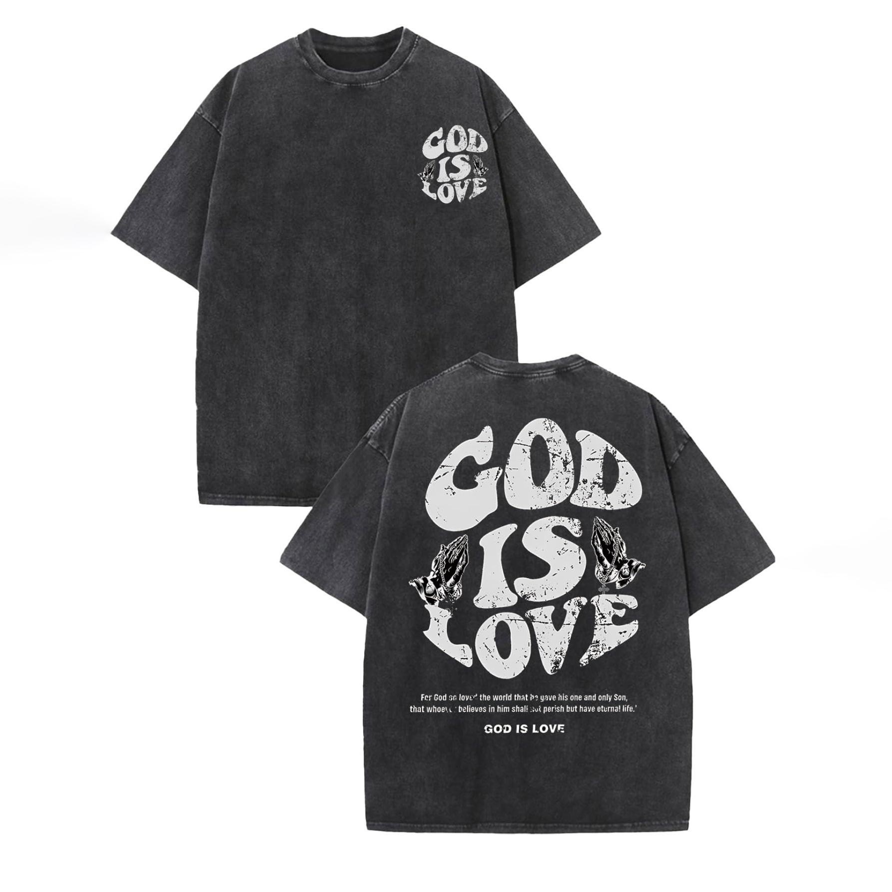 

Vintage-washed, loose-fit T-shirt featuring the slogan “Love and Faith” and a prayer gesture print. Made of 100% cotton for comfort and breathability. XL чорний