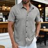 Men Summer Button-up Shirt Short Sleeve Turndown Collar Shirt Casual Loose Fit Holiday Shirt for Beach Vacation Street