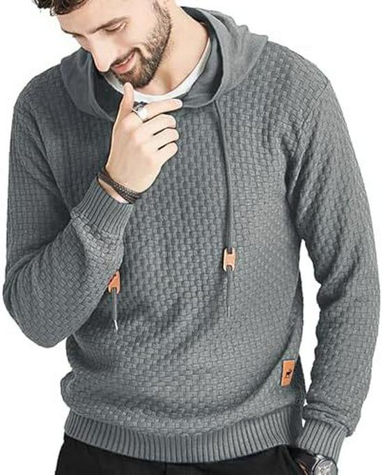 Zaitun Men's Long Sleeve Knitted Hooded Sweatshirt