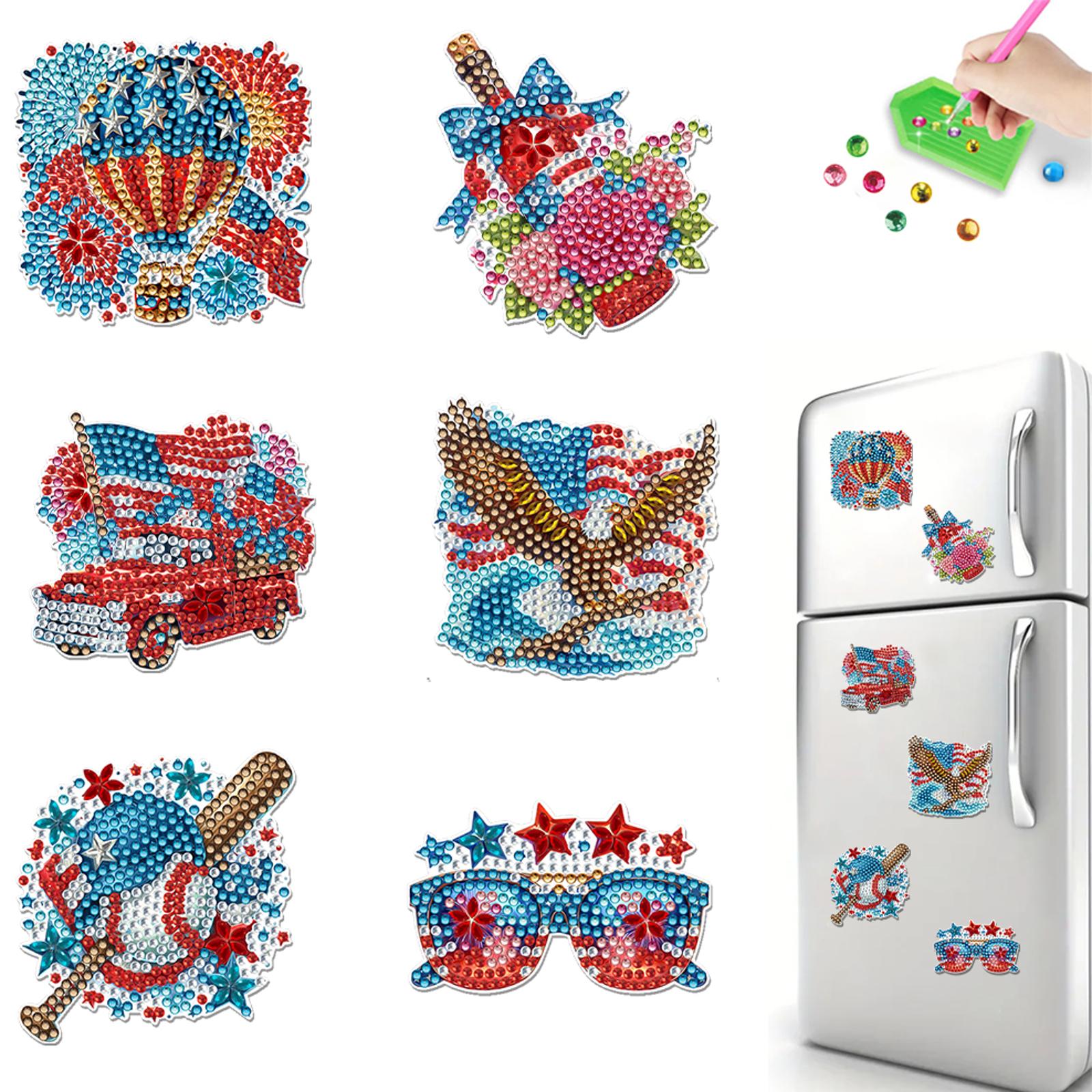 

6pcs 2D/flat Acrylic DIY Independence Day Design DIY Art Fridge Magnet Refrigerator Sticker Refrigerator Diamond Art Magnets