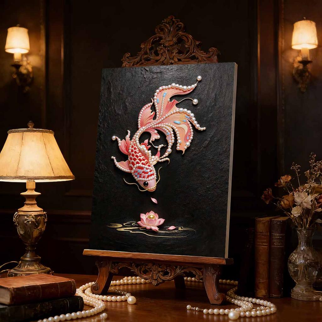 Pearl DIY Koi Fish and Lotus Flowers Art Kits 15.7x19.6inch Gem Art Pearl Painting Kits Without Frame for Adults Gift Idea Home Wall Decor