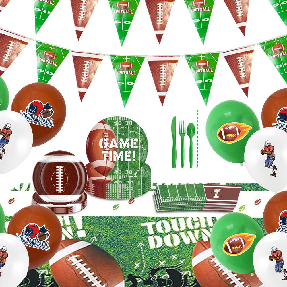 Super Bowl Party Set: Football Plates, Cups, Tablecloth & Cutlery