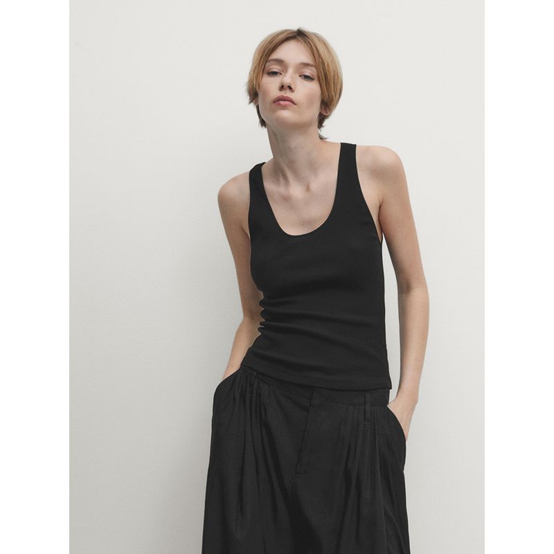 Clothing Basic Style Inner Rib Pure Cotton U-Collar Semi-Transparent Tank Top Sleeveless T-shirt Women's Organic Cotton Xinjiang Long-Staple Cotton