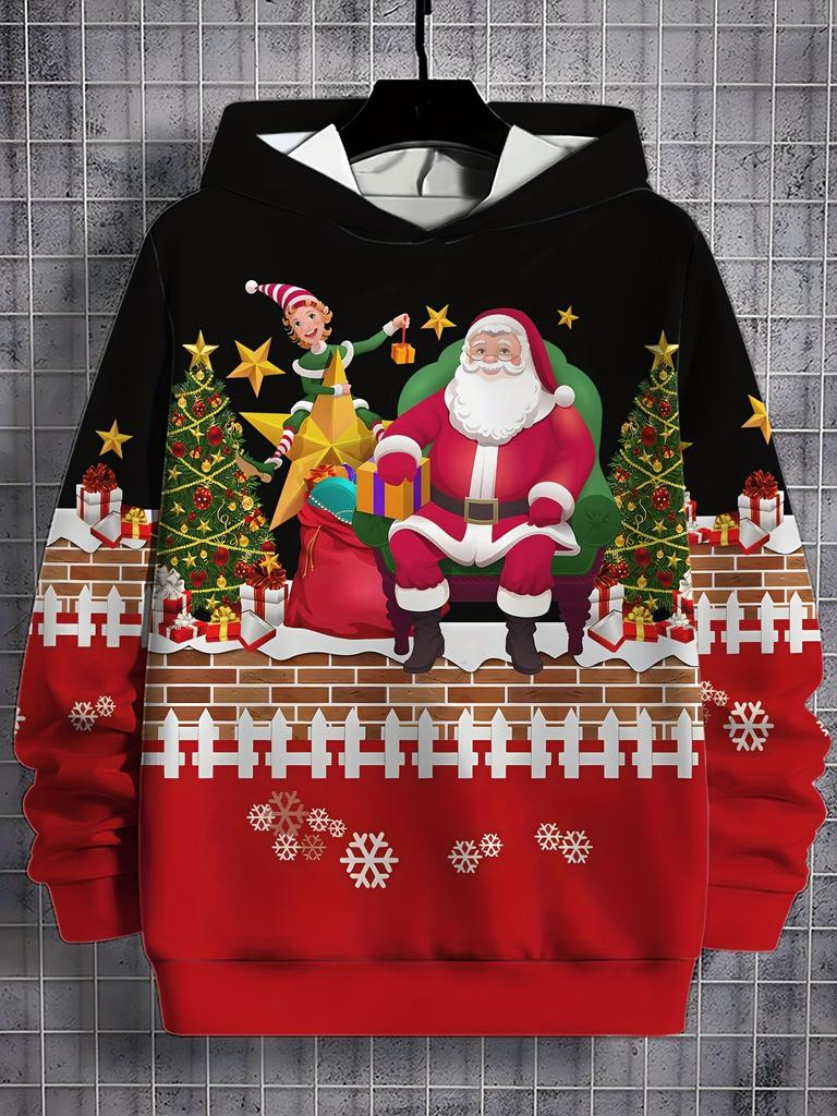 Unisex Santa Claus Christmas 3D Print Oversized Hoodie Casual Pullover Sweatshirt