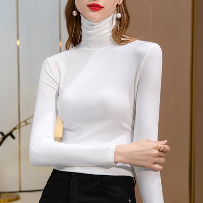 High-Neck-Base-Shirt für Damen Neue Damenbekleidung Modal Langarm-T-Shirt Temperament Innen taillenbetontes einfarbiges Oberteil