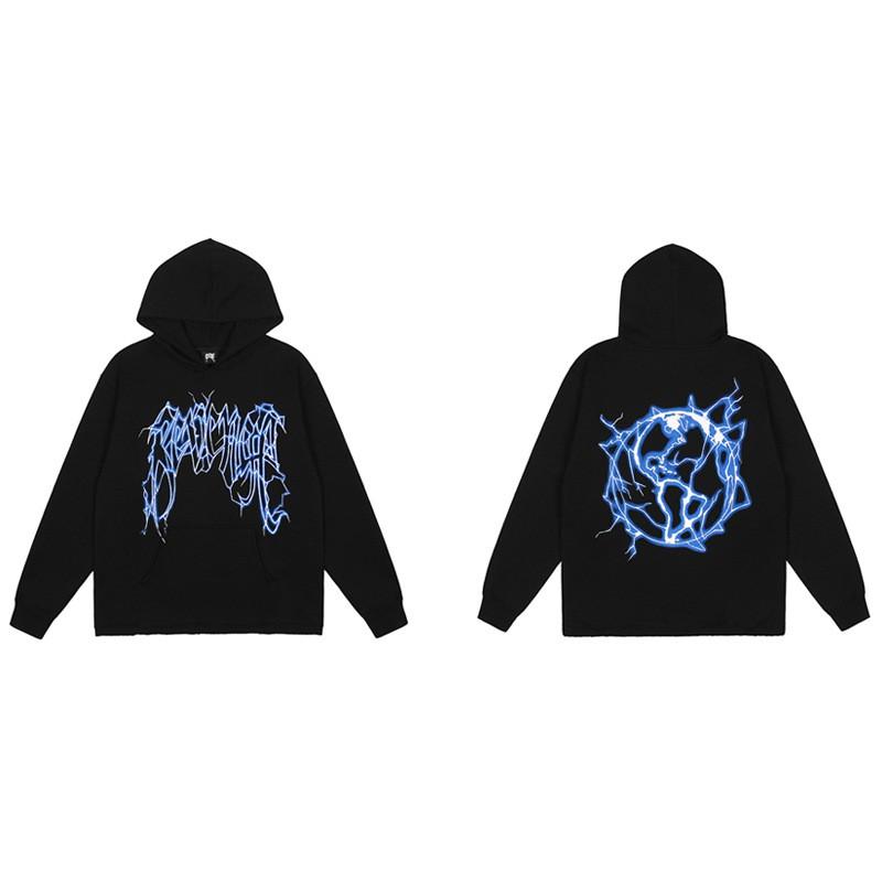 Mens Oversized Hoodie With Embroidered Skull Spine Design Streetwear Casual Pullover Cotton Blend Loose Fit