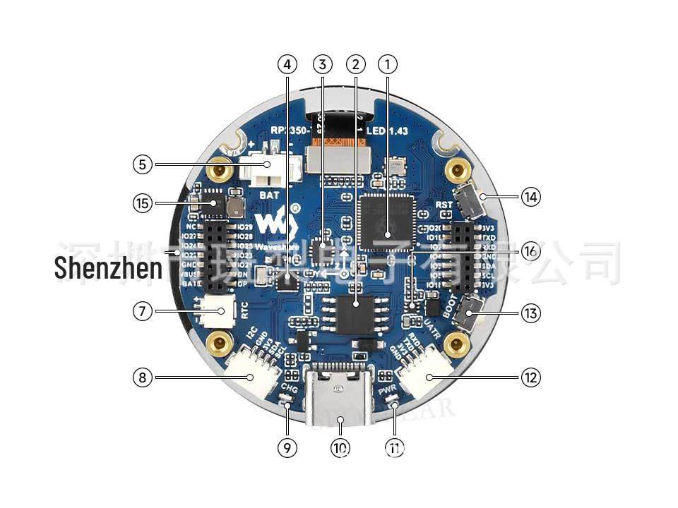 Raspberry Pi Pico 2 RP2350 1.43" AMOLED Touch Display Development Board, 466x466 Resolution