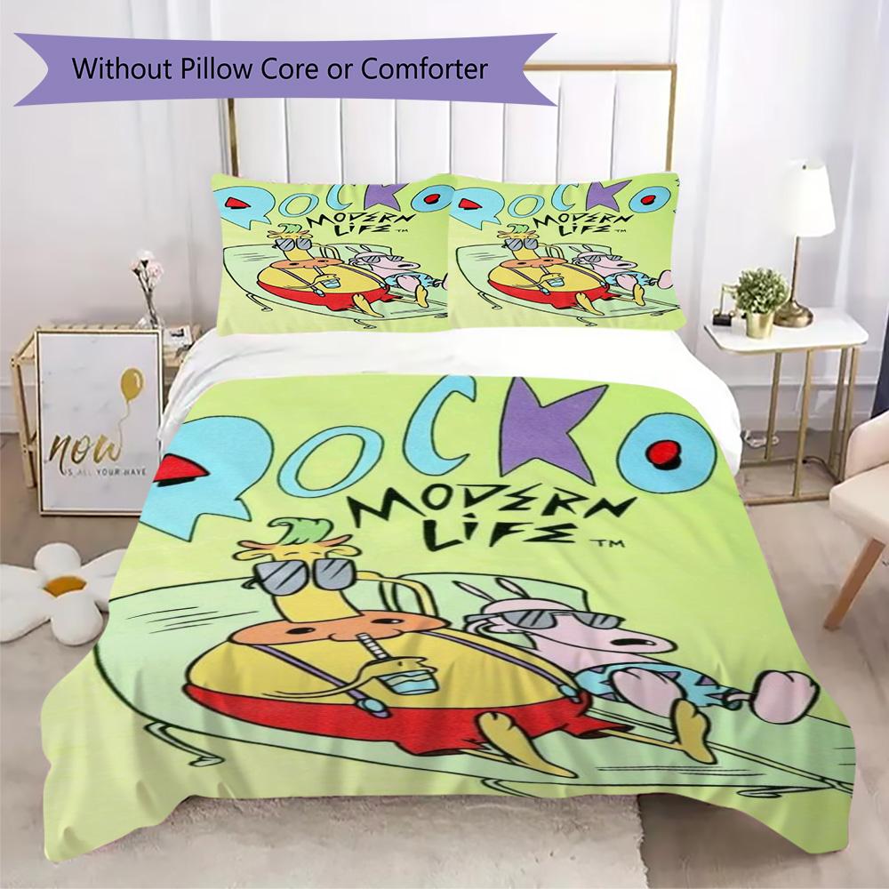 Rocko's Modern Life Pattern Bedding,Quilt Set Quilt Cover Pillowcase Home Birthday Gift (1*duvet cover+2*pillowcase,without core)XSJT0917413