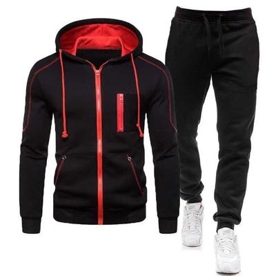 Herren 2024 Einfarbiges Reißverschluss-Hoodie- und Jogginghosen-Set - Digitale Freizeitsportbekleidung