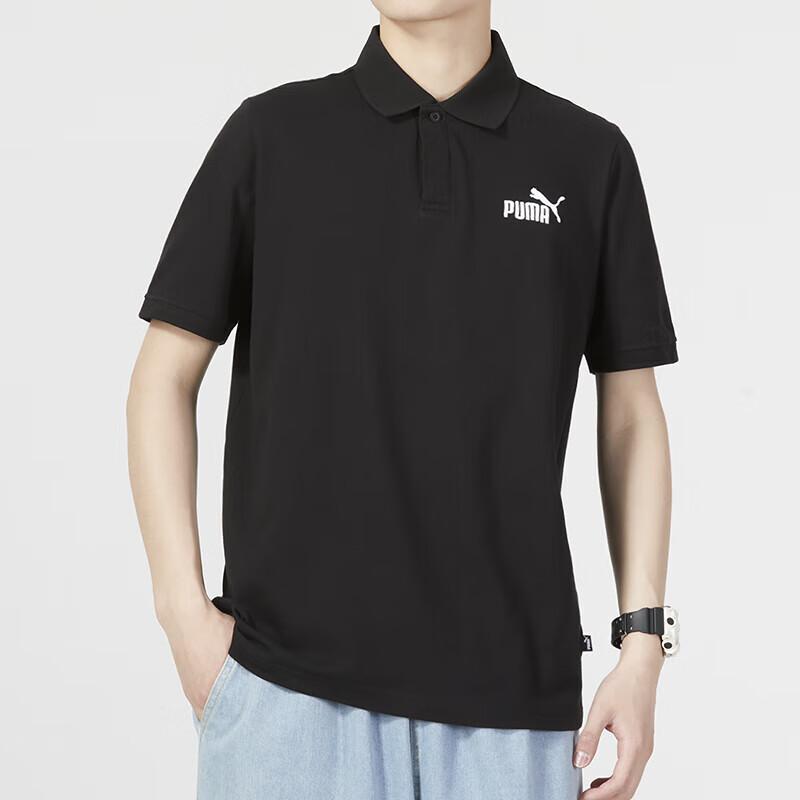 Puma Logo Print Knit Short Sleeve Polo Shirt Men Tops Black 676673-01