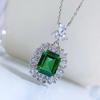 Mujing 2023 Women's 925 Silver European & American Retro Luxury Necklace with 4ct Nano Green Inlaid Pendant