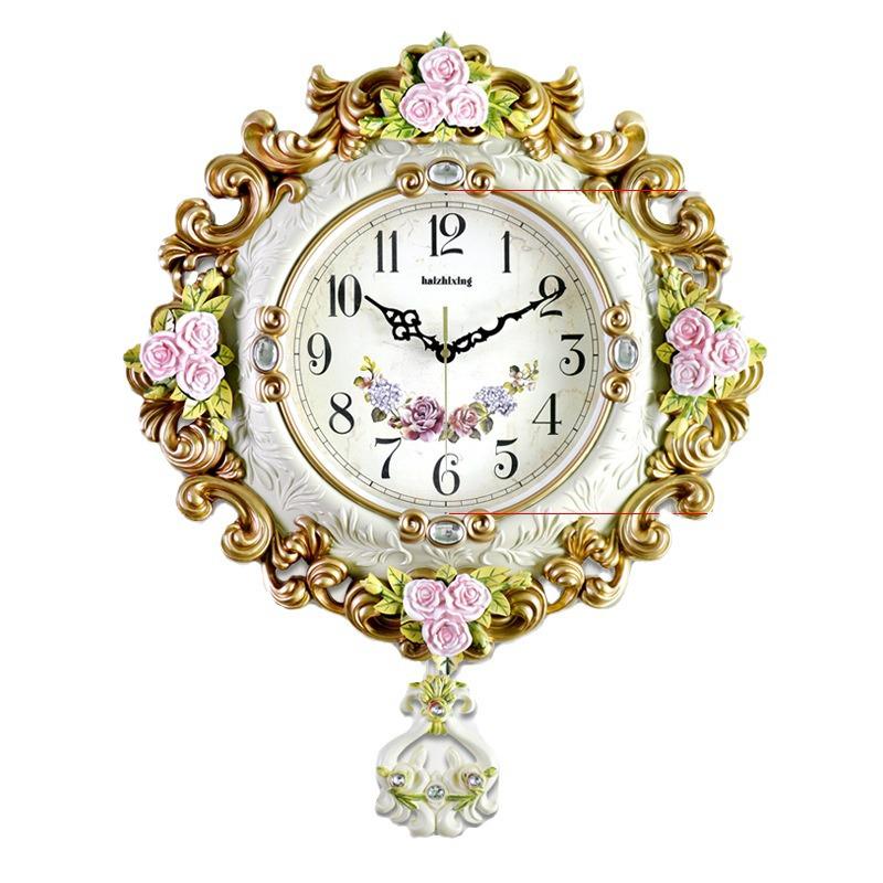 European Retro Pastoral Quartz Wall Clock for Living Room - Simple Creative Design