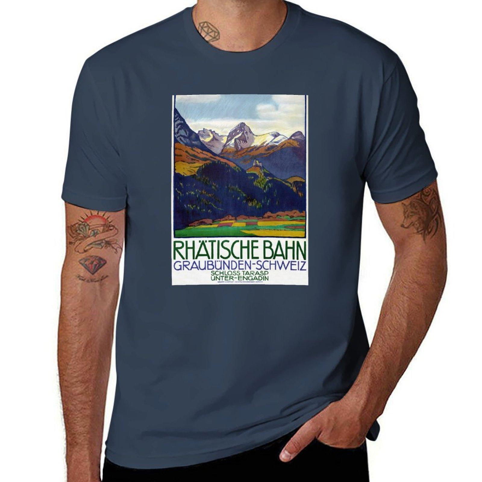 Switzerland Vintage Travel Poster 1914 Restored TShirt Everyday Wear Basic Short Sleeve Top S