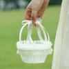 Ribbon Bow Flower Girls Basket Lace Satin Bow Hanbag Portable Wedding Flower Basket Wedding
