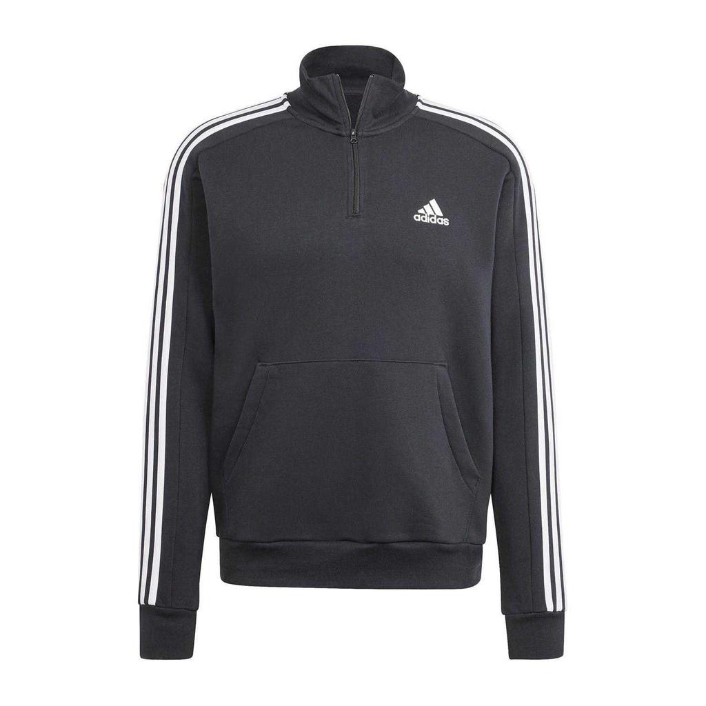 adidas Mens 3 Stripes Quarter Zip Long-Sleeved Sweatshirt