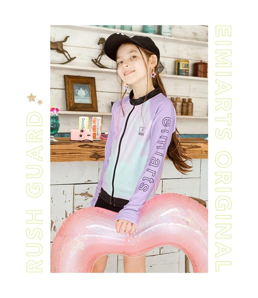 Rashguard for Long No for Elementary School 130cm [Arisana] Kids, Sleeves, Hood, Girls, Students, UPF50+, 01. Lavender,