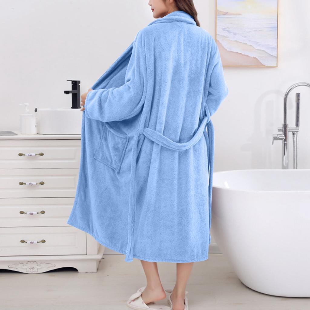 Women's Solid Color Long Sleeve Winter Warm Bathrobe Home Wear Plush Pajamas Nightgown