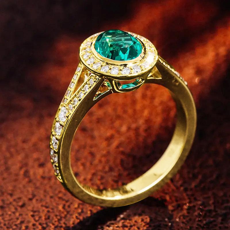 Quality Oval Zircon Engagement Rings for Women Female Vintage Green Crystal 14k Gold Plating Rings Women Lady Gift