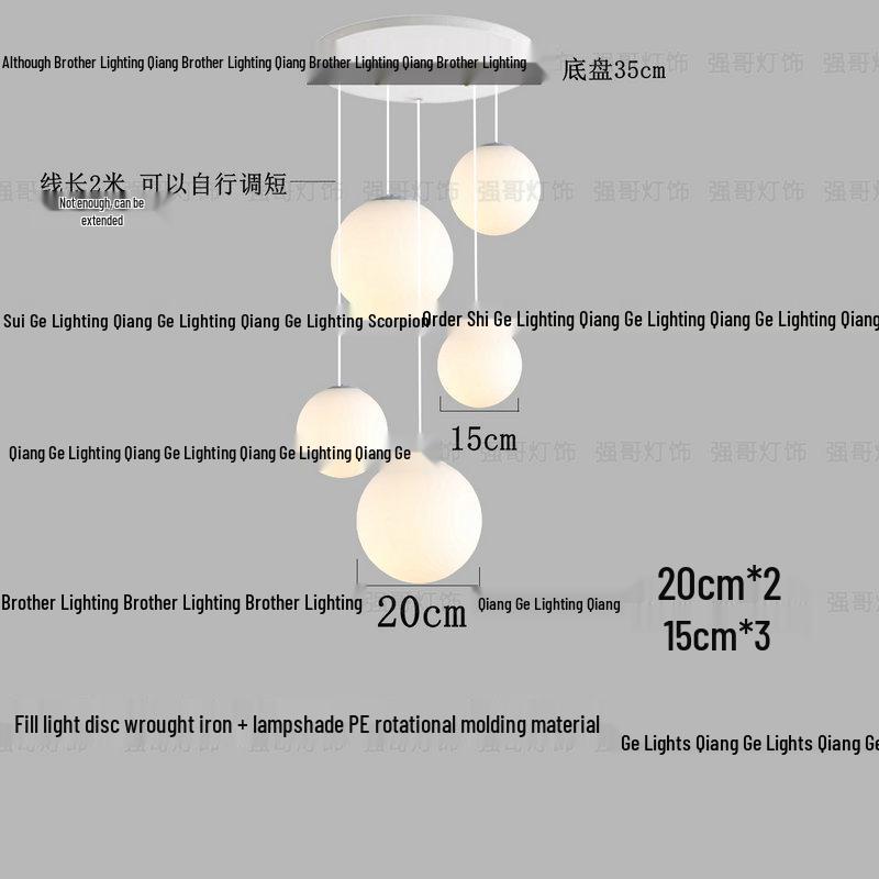 Minimalist Rotating Stair Chandelier: Irregular Long Duplex Pendant with Large Round Ball in Cream