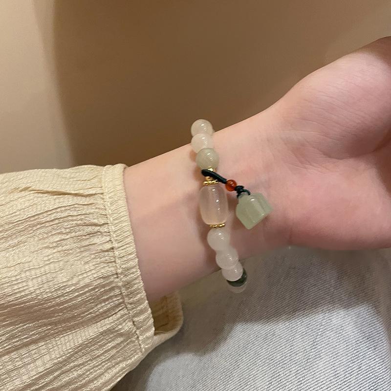 Natural Stone Lotus Pod Pendant Bracelet New Chinese Personality Trend Bracelet Simple Niche Fresh Jewelry Wholesale