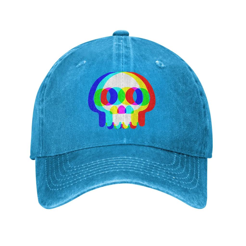 Funny Skull Trippy Vaporwave Halloween Baseball Caps Retro Distressed Washed Techno Rave EDM Snapback Hat Outdoor Adjustable Hat