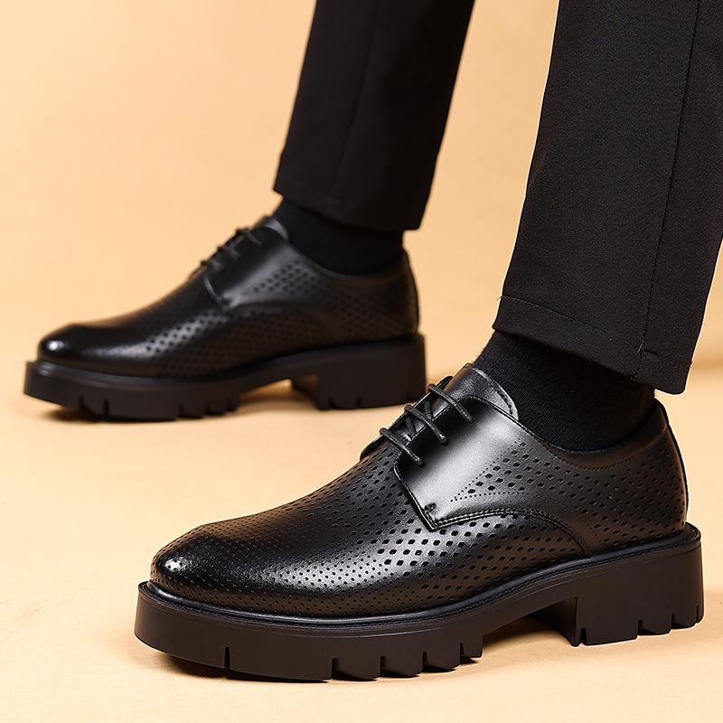 Spring Summer Increase Platform Shoes for Men Fashion Casual Black Dress Shoes Man Fashion Hallow Breathable Leather Shoe Male
