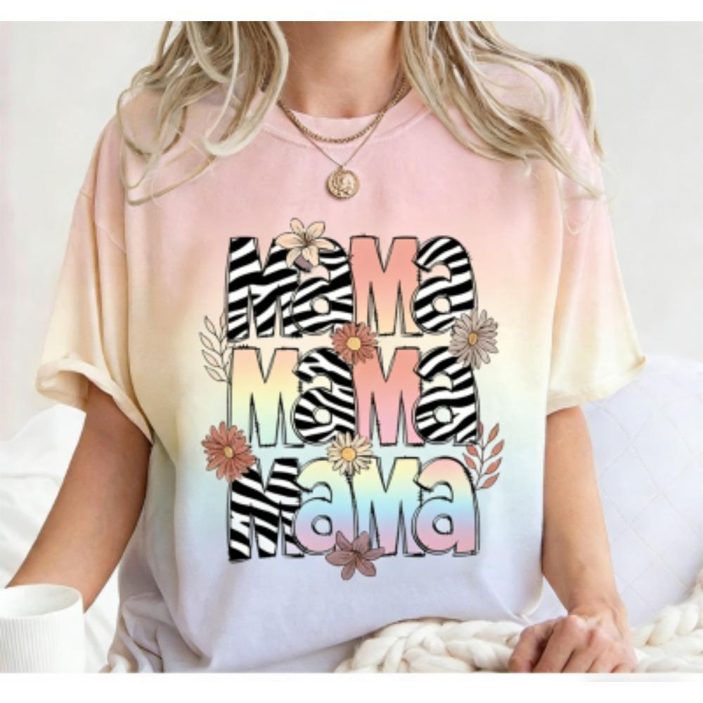 Funny Grid Stripe Leopard Mama Print Women's Short Sleeves T-Shirt Loose Casual Summer Outdoor Street Women's Tees Tops