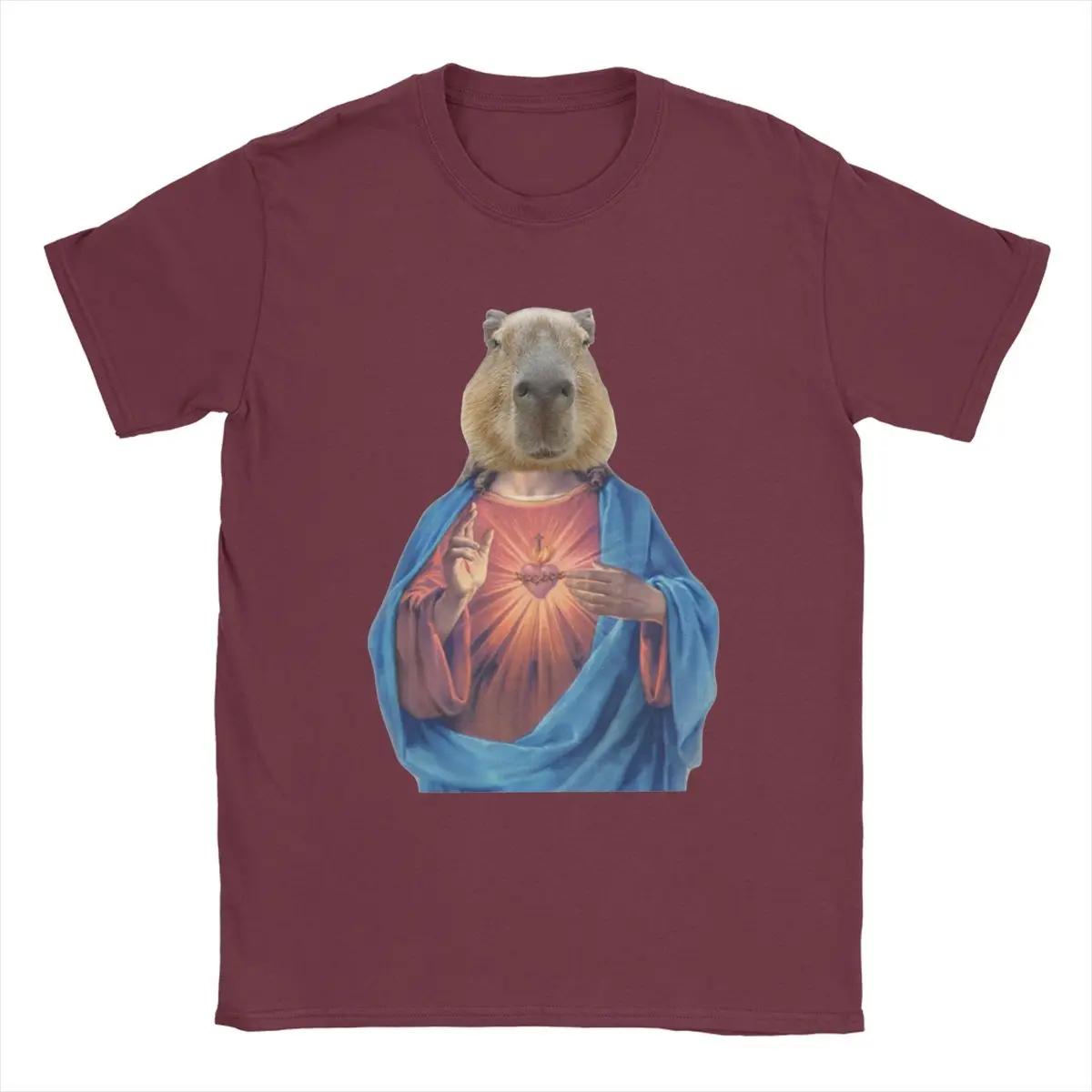 

Capybara Jesus T-Shirts Men Novelty Pure Cotton Tees Crewneck Short Sleeve T Shirts 4XL 5XL 6XL Clothes XXXXXL бордовий