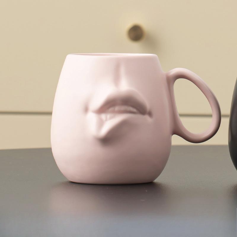 

Ceramics Lip Water Cup Creative Ceramic Mug Afternoon Tea Coffee Cup Breakfast Milk Cup Household Drinking Set Halloween Gift 450ml рожевий