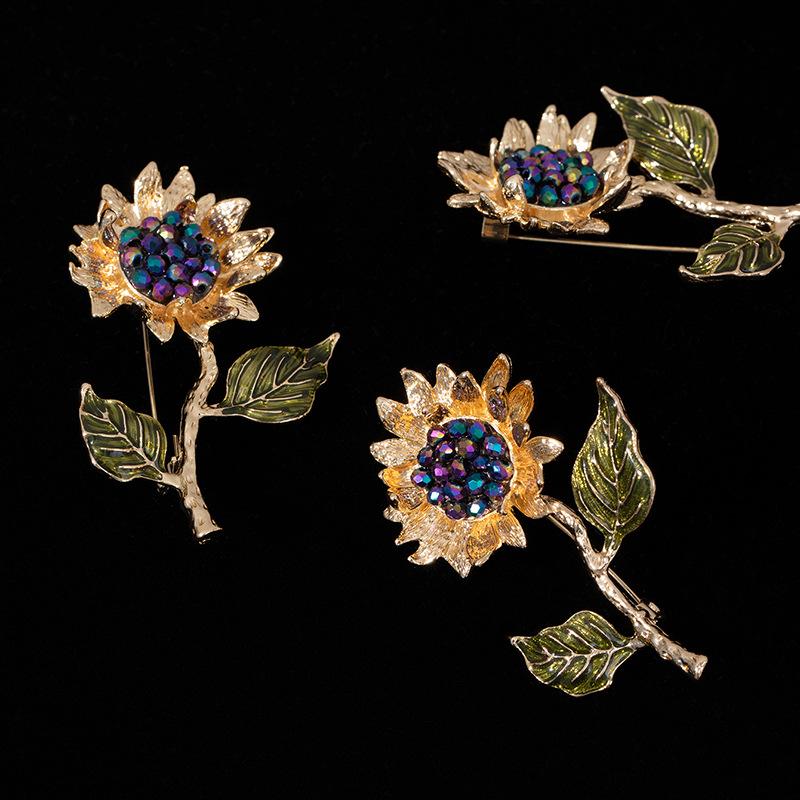 Retro Literature And Art Van Gogh Enamel Crystal Sunflower Brooch Exquisite Accessories Pin Brooch Win The First Prize Gift In One Fell Swoop