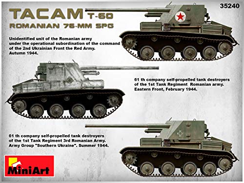 Miniart 1/35 Scale Romanian Army 76mm Self-Propelled Artillery TACAM T-60 Full Interior Plastic Model Kit MA35240