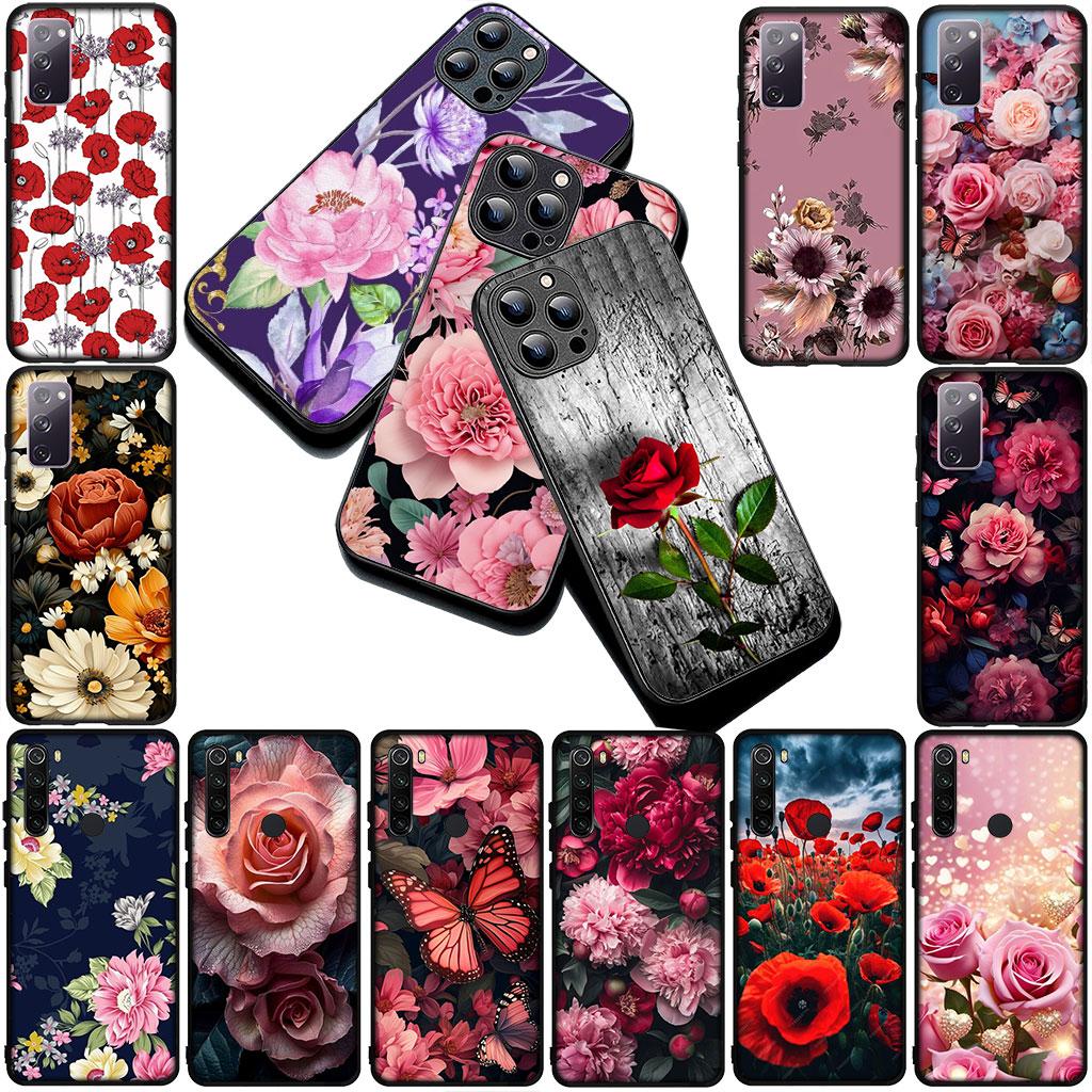 Cover Red Rose Flower Elegant Bloom Pink Peony Phone Case for Samsung Galaxy S25 S24 S23 FE Ultra Plus S7 Edge S25+ S23+ A56 5G
