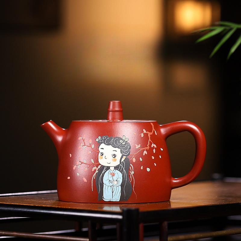 

Чайник Исинская фиолетовая глина 220 мл Ручной работы Цветная роспись Чайник Handuo Глина Дахунпао из сырой руды Чайник с ситечком Чайный набор из циша Чай