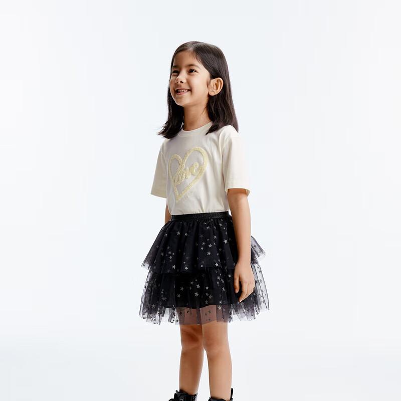 Little MO&Co. Детская хлопковая футболка с пайетками в форме сердца, с коротким рукавом, 5A, антибактериальная 120