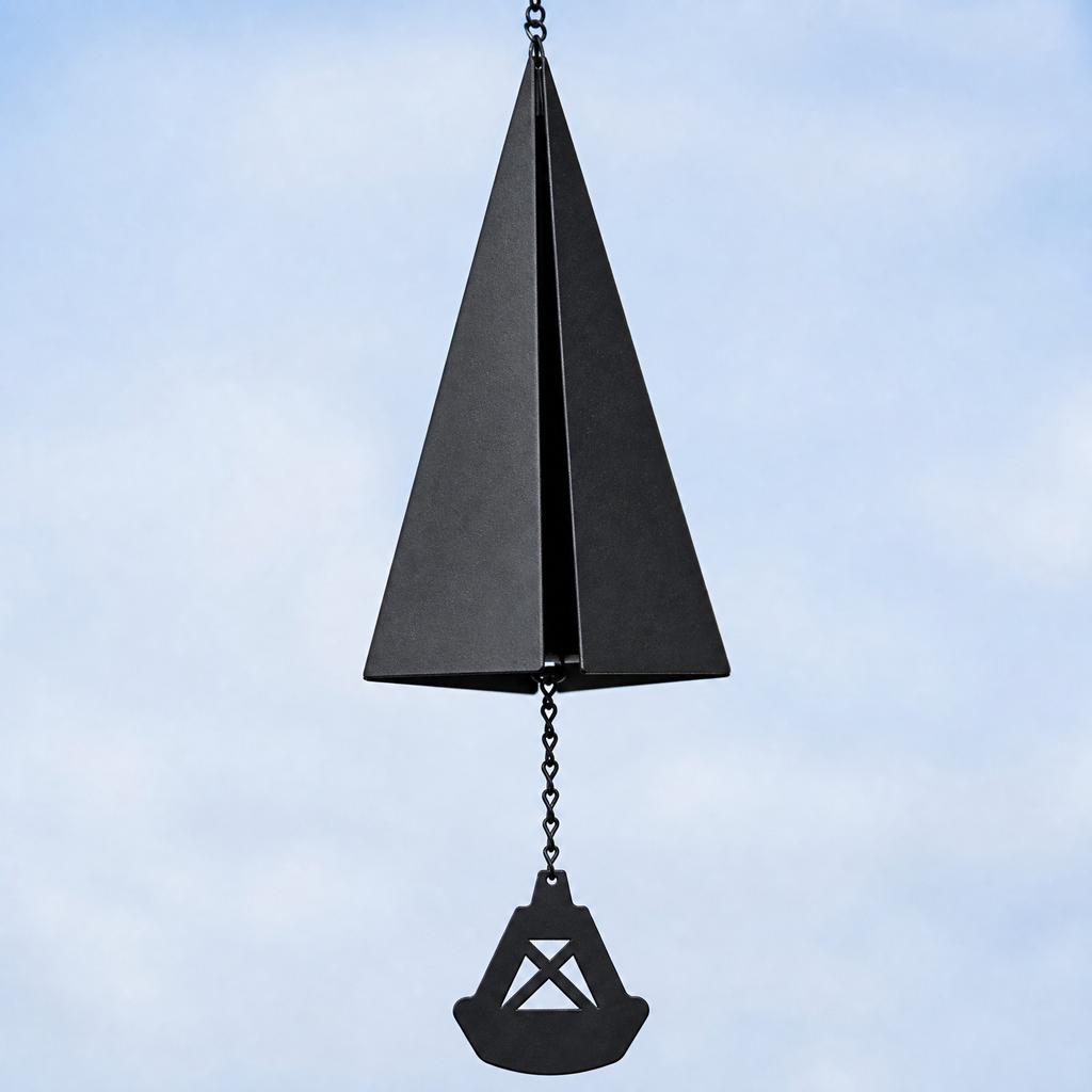 Outdoor Metal Wind Chime Triangular Design Iron Hanging Decoration for Garden Patio Yard Porch with Chain and Bell Pendant