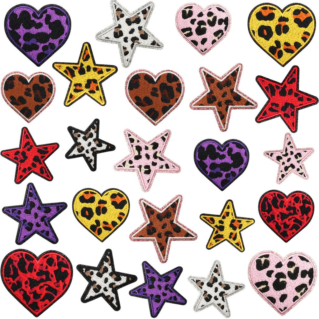 Leopard Print Embroidery Cloth Sticker Grit Leather Five-Pointed Star Patch Sticker Bag With Color Pattern Computer Embroidery Label