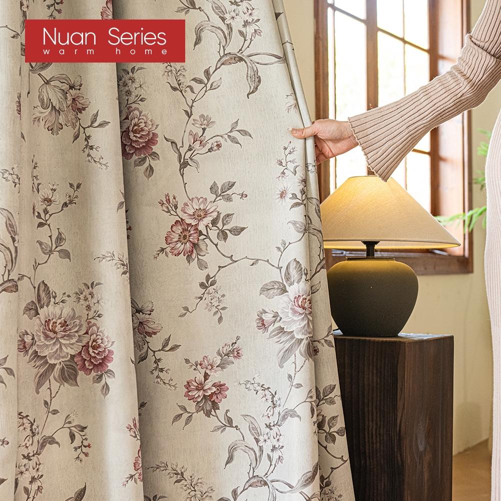 1PC Nuan Series French Retro Pink Peony Floral Curtains American Countryside Thick Curtains for Bedroom Living Room Window for Home Decor