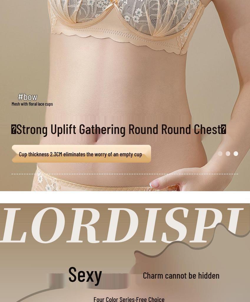 Sujetador de Lencería Push Up de Encaje Media Copa para Pecho Pequeño y Plano, Sin Aros, Anticaída, Relleno Extra Grueso.